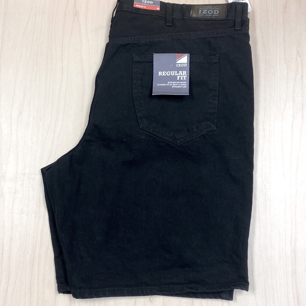 IZOD Regular-Fit Big Man Black Denim Shorts 48 waist NWT - Picture 3 of 12